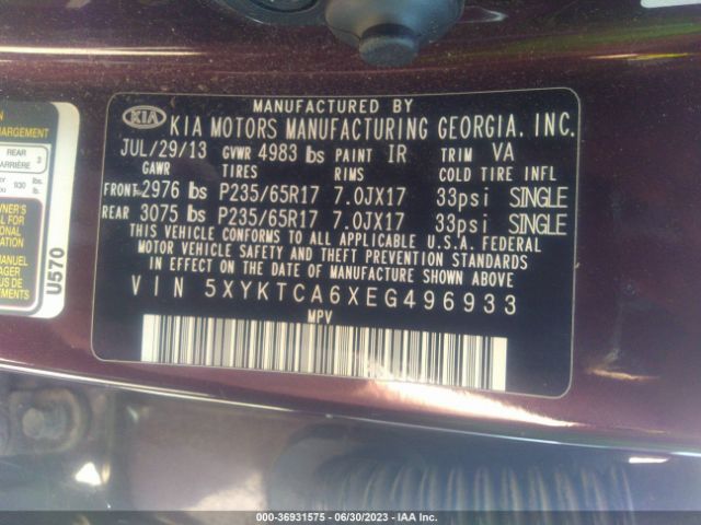 5XYKTCA6XEG496933 KIA SORENTO LX