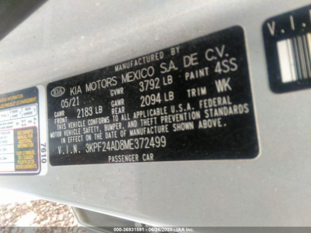 3KPF24AD8ME372499 KIA Forte Lxs