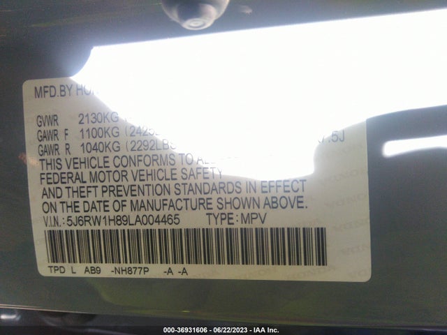 Honda Cr-v Ex-l 2020 5J6RW1H89LA004465 Image 9