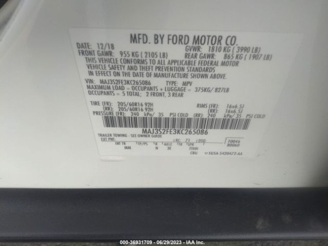 MAJ3S2FE3KC265086 Ford ECOSPORT S