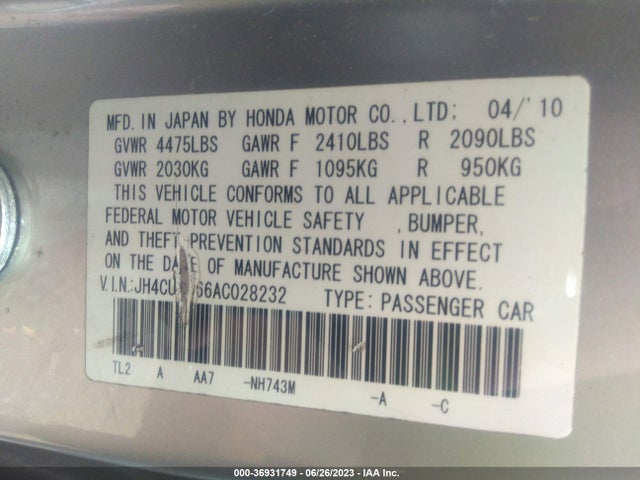 2010 ACURA TSX VIN: JH4CU2F66AC028232