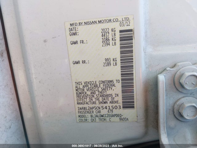 2012 NISSAN ALTIMA 3.5 SR VIN: 1N4BL2AP5CN541503