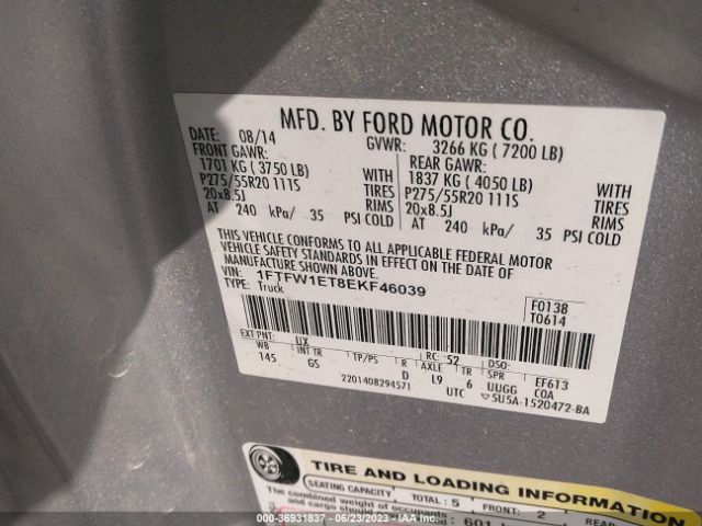 1FTFW1ET8EKF46039 Ford F-150 Xl/xlt/fx4/lariat