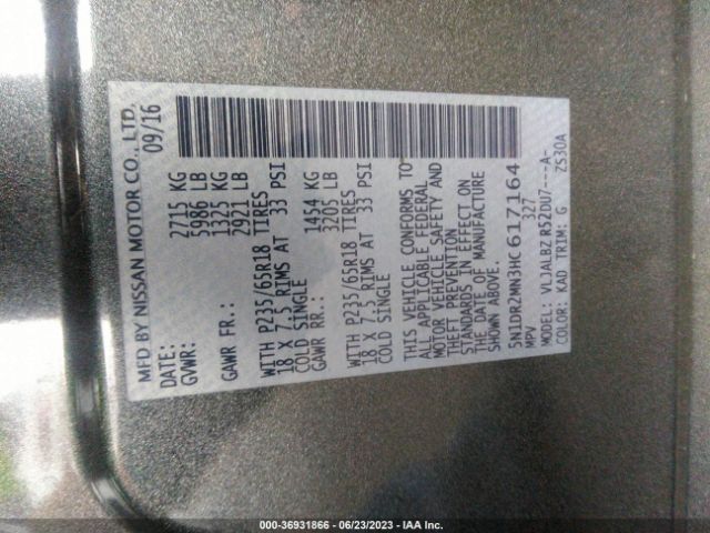 5N1DR2MN3HC617164 Nissan Pathfinder S