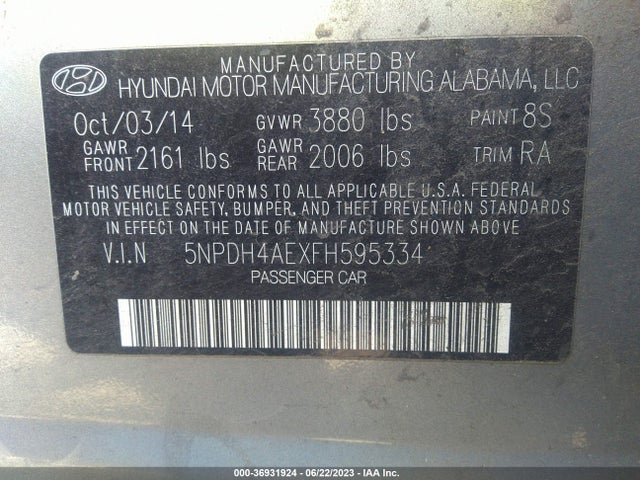 Hyundai ELANTRA SE 2015 5NPDH4AEXFH595334 Image 9