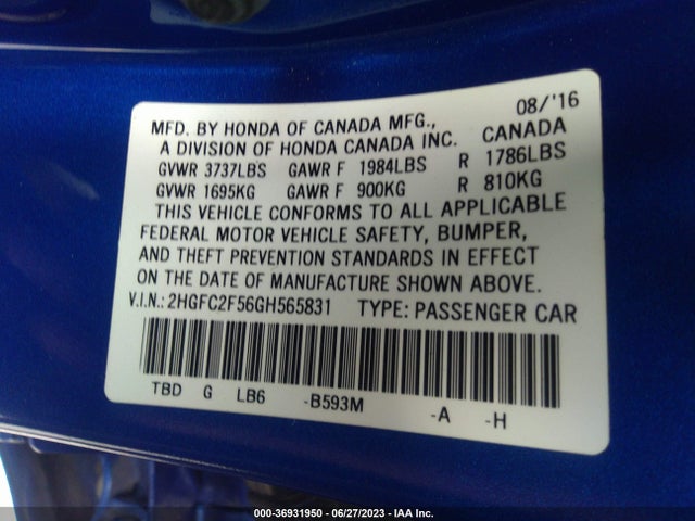 Honda Civic Sedan Lx 2016 2HGFC2F56GH565831 Image 9