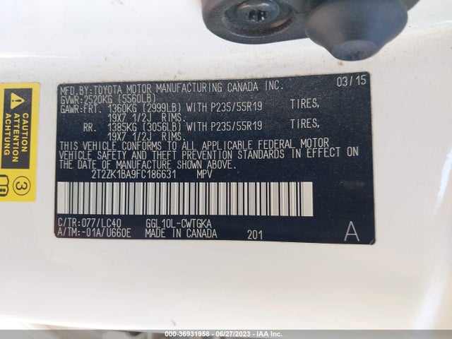 2T2ZK1BA9FC186631 Lexus RX 350