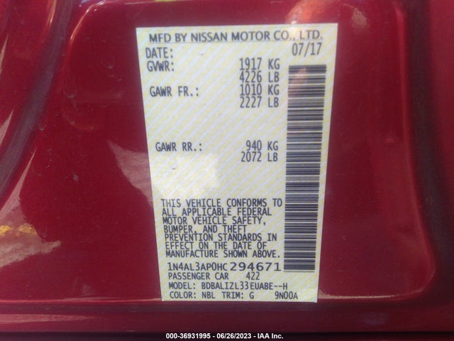 Nissan Altima 2.5 Sv 2017 1N4AL3AP0HC294671 Image 9