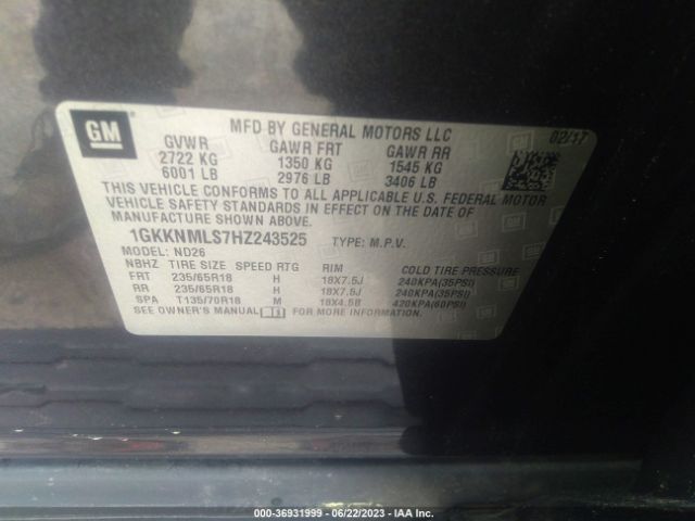 1GKKNMLS7HZ243525 GMC ACADIA SLT