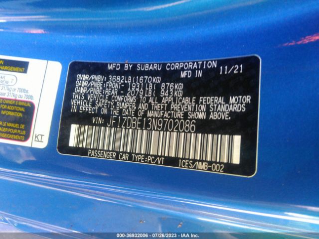 JF1ZDBE13N9702086 Subaru Brz Limited