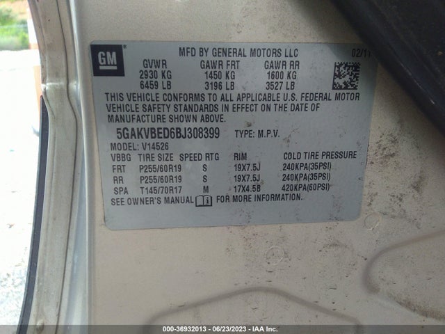 2011 BUICK ENCLAVE CXL-1 VIN: 5GAKVBED6BJ308399