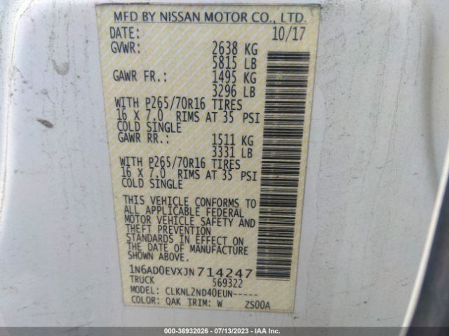 1N6AD0EVXJN714247 Nissan Frontier Sv V6