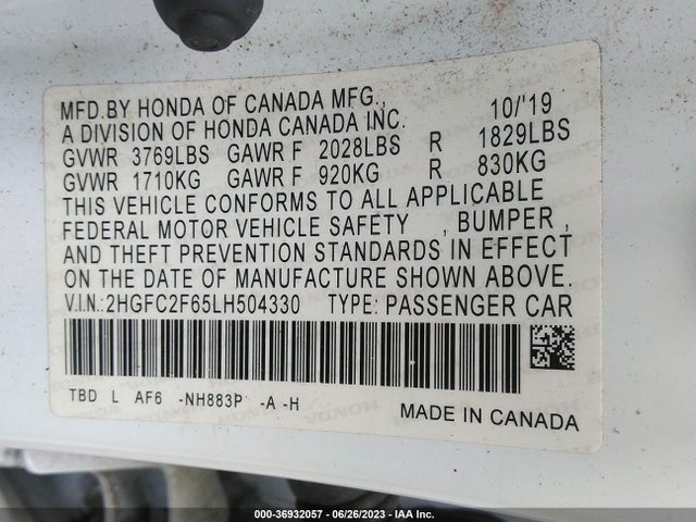 Honda Civic Sedan Lx 2020 2HGFC2F65LH504330 Image 9