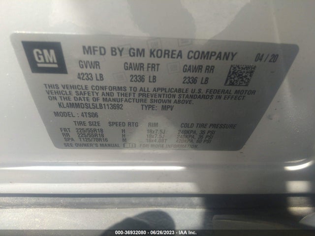 2020 BUICK ENCORE GX SELECT VIN: KL4MMDSL5LB113692