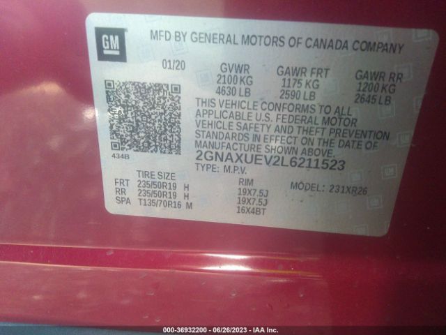 2020 CHEVROLET EQUINOX 2GNAXUEV2L6211523 Photo 8