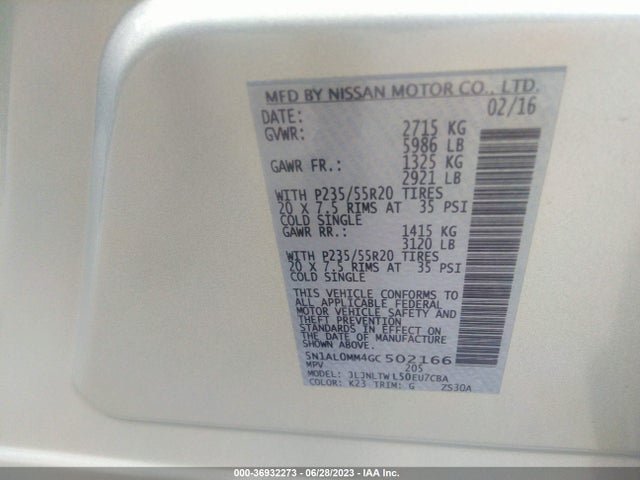 5N1AL0MM4GC502166 Infiniti QX60