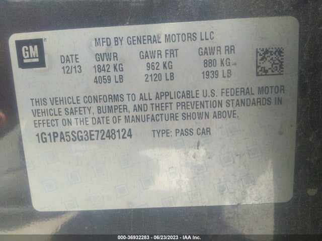 Chevrolet CRUZE LS 2014 1G1PA5SG3E7248124 Image 9