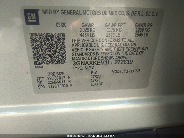 Chevrolet EQUINOX LT 2020 3GNAXKEV1LL272619 Image 9