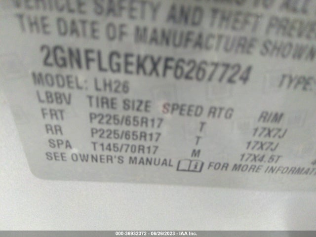 2015 CHEVROLET EQUINOX LT VIN: 2GNFLGEKXF6267724
