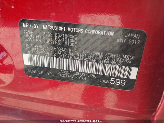 JA32U2FU9HU013688 Mitsubishi Lancer Es/le