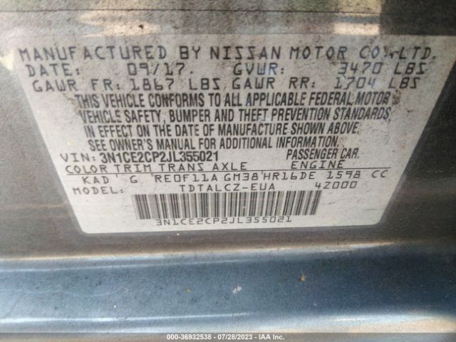 3N1CE2CP2JL355021 Nissan Versa Note S
