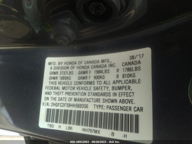 Honda Civic Sedan Lx 2017 2HGFC2F59HH569356 Image 9