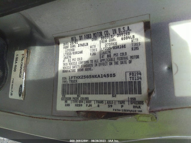 1992 FORD F250 VIN: 1FTHX25G5NKA14505