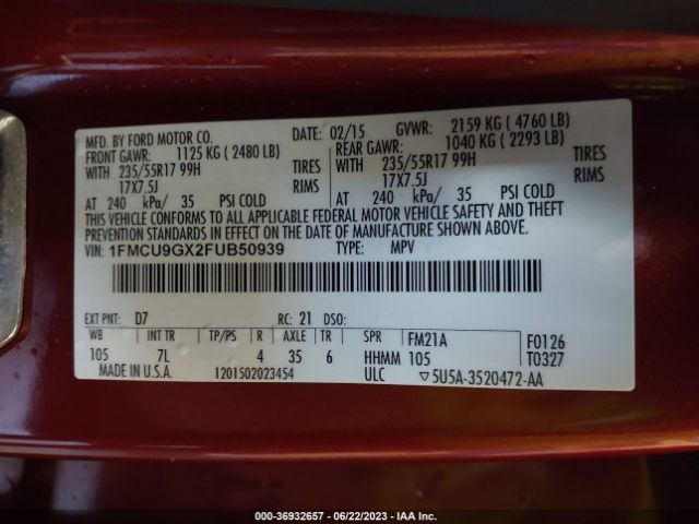 1FMCU9GX2FUB50939 Ford ESCAPE SE