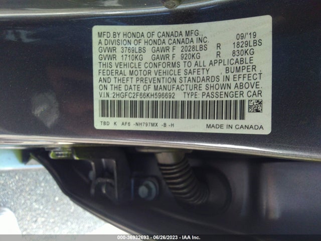 Honda Civic Sedan Lx 2019 2HGFC2F66KH596692 Image 9