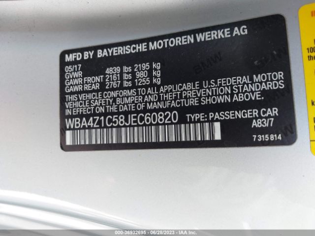 WBA4Z1C58JEC60820 BMW 4 Series 430i