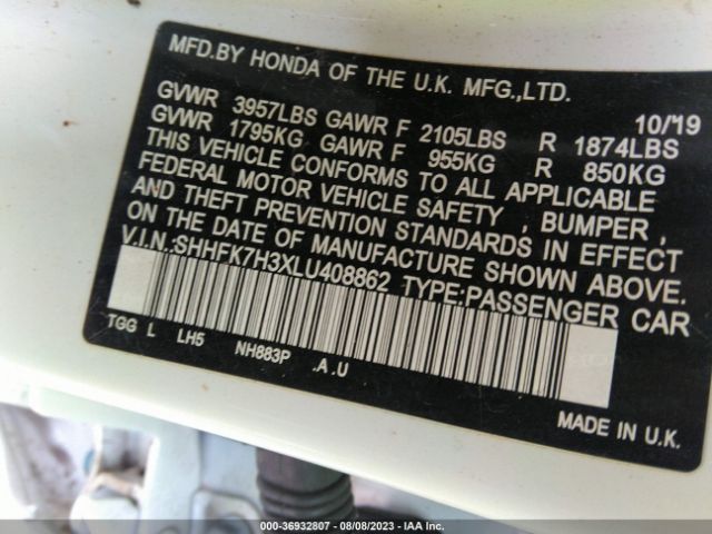 SHHFK7H3XLU408862 Honda Civic Hatchback Lx