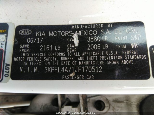 3KPFL4A71JE170512 KIA FORTE LX