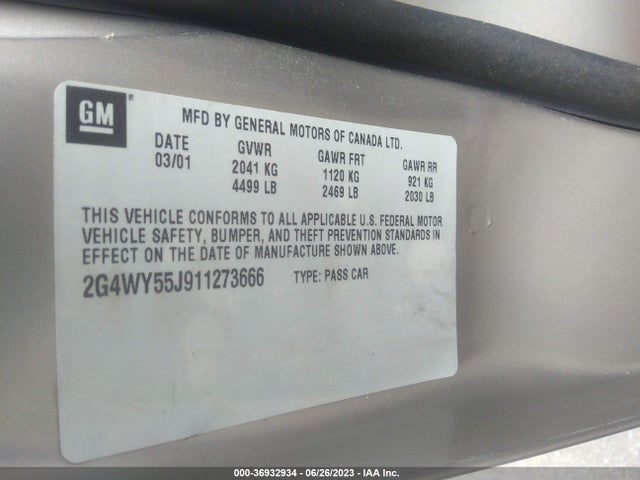 2001 BUICK CENTURY LIMITED VIN: 2G4WY55J911273666