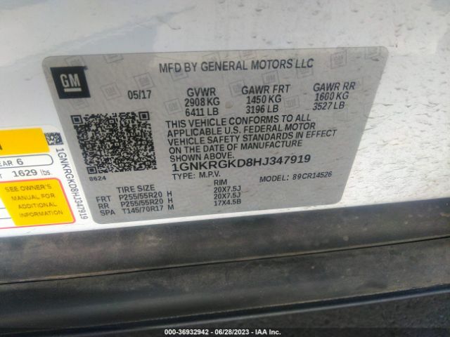 Chevrolet Traverse Lt 2017 1GNKRGKD8HJ347919 Image 9