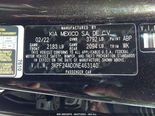 3KPF24AD0NE463140 KIA Forte Lxs