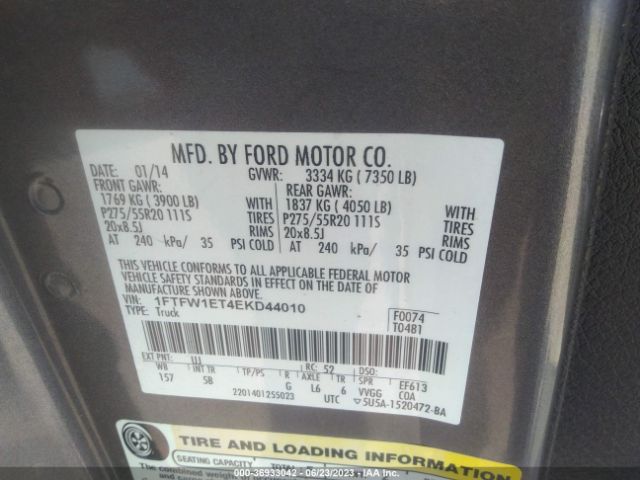 1FTFW1ET4EKD44010 Ford F-150 Xl/xlt/fx4/lariat
