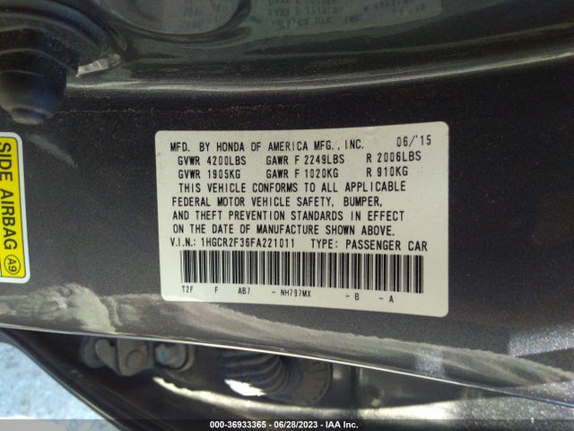 Honda Accord Sedan Lx 2015 1HGCR2F36FA221011 Image 9