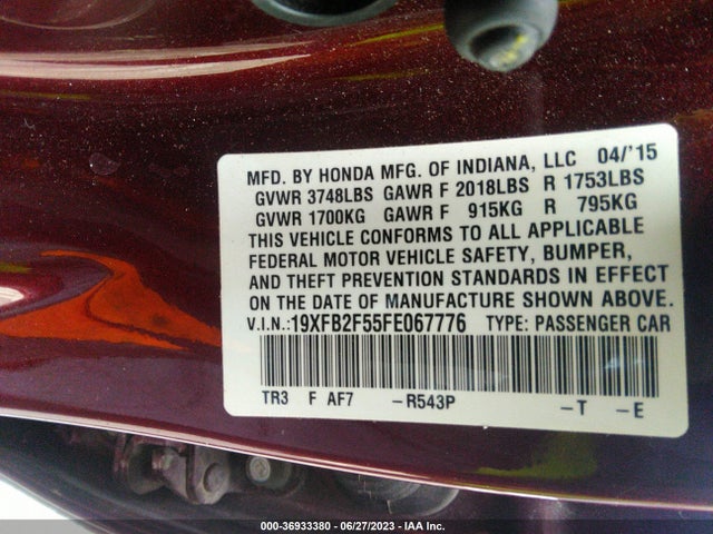 Honda Civic Sedan Lx 2015 19XFB2F55FE067776 Image 9