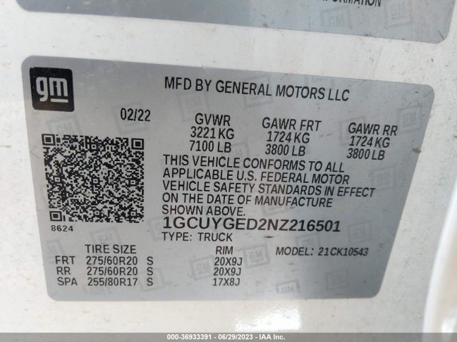 2022 Chevrolet Silverado 1500, VIN: 1GCUYGED2NZ216501