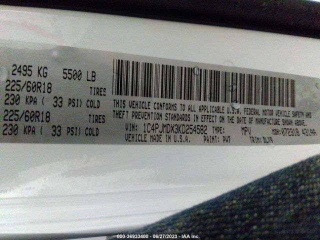 1C4PJMDX3KD254582 Jeep Cherokee Limited