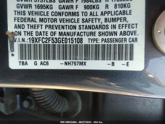 2016 HONDA CIVIC SEDAN LX VIN: 19XFC2F53GE015108