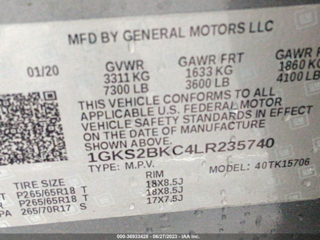 1GKS2BKC4LR235740 GMC YUKON SLT