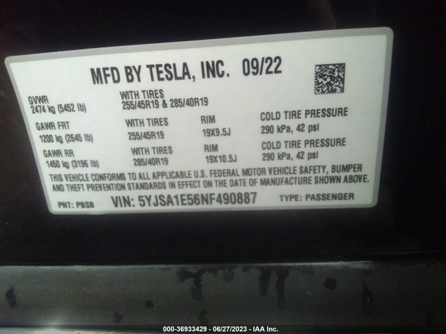 5YJSA1E56NF490887 Tesla MODEL S