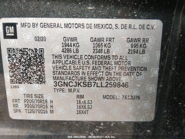 Chevrolet TRAX LS 2020 3GNCJKSB7LL259846 Image 9