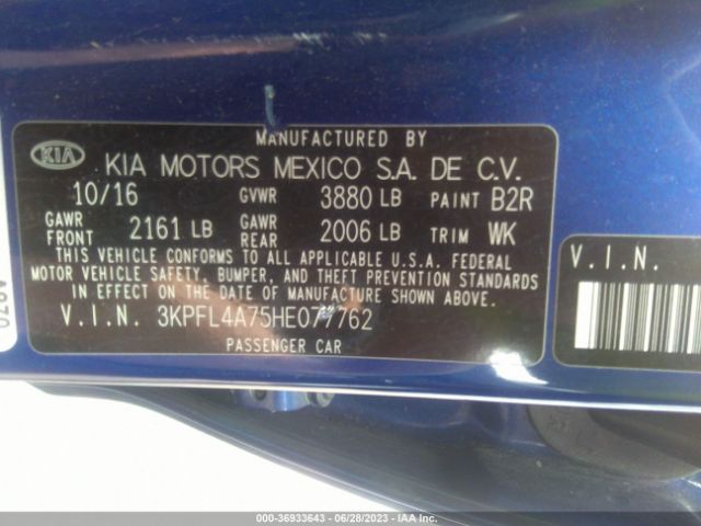 3KPFL4A75HE077762 KIA FORTE S