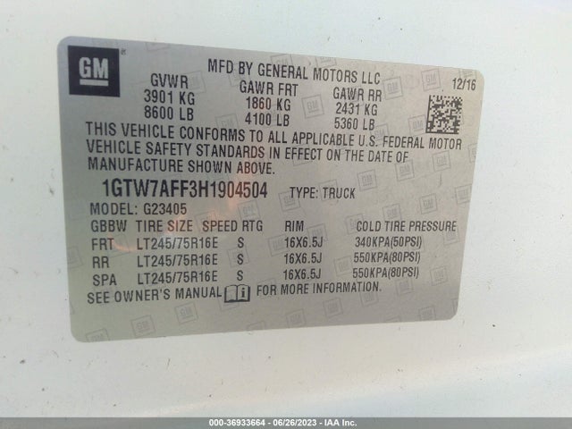 GMC SAVANA CARGO VAN 2017 1GTW7AFF3H1904504 Image 16