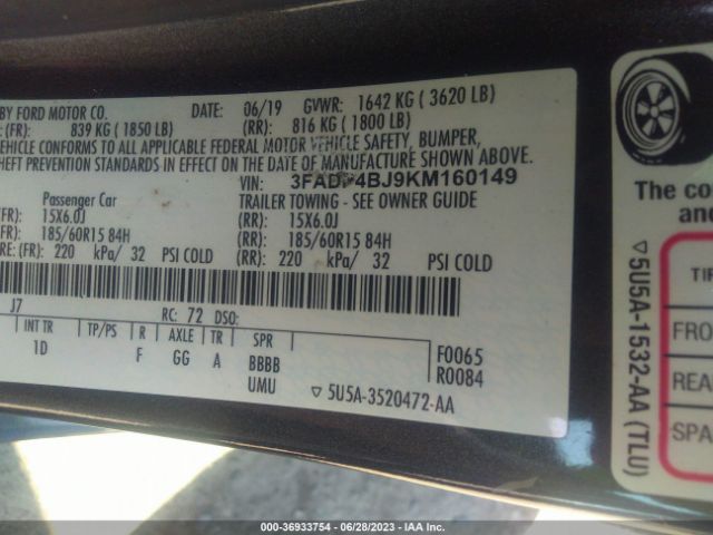 3FADP4BJ9KM160149 Ford FIESTA SE