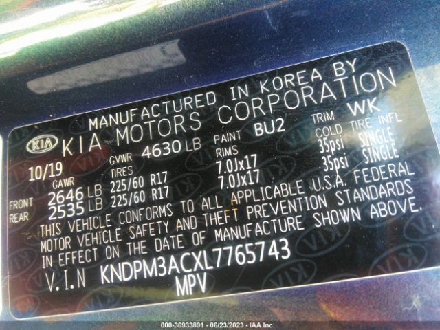 KNDPM3ACXL7765743 KIA Sportage Lx