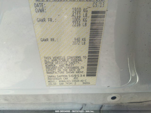 2013 NISSAN ALTIMA 2.5 SL VIN: 1N4AL3AP9DN569534