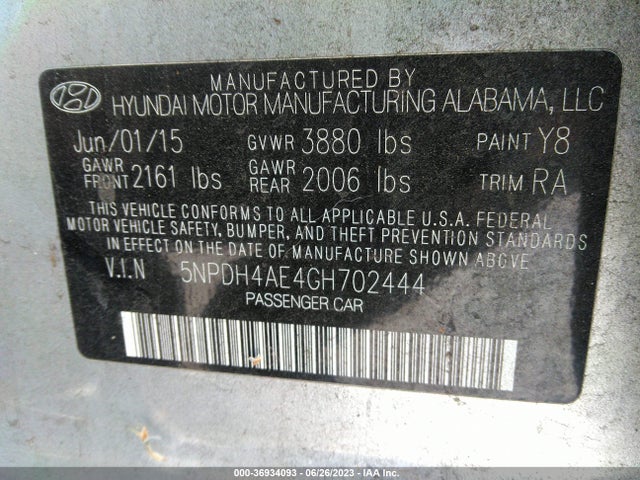 Hyundai ELANTRA SE 2016 5NPDH4AE4GH702444 Image 15